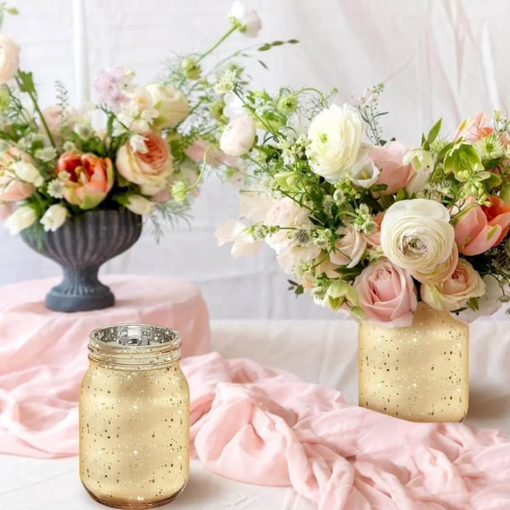 6 Pcs Gold Mason Jars Colored Painted Mason Jars Decorative Centerpiece NIB